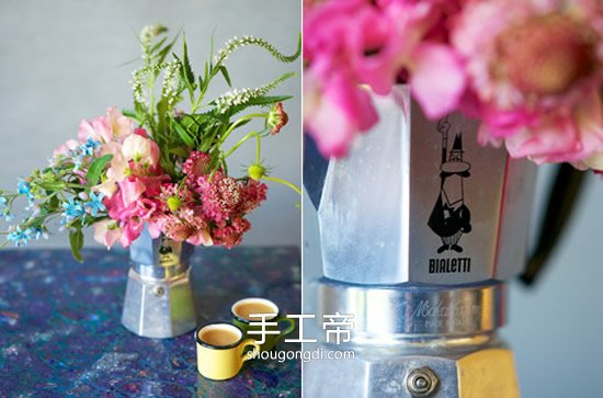 用咖啡機制作花瓶 廢舊咖啡機DIY金屬花瓶 -  www.shougongdi.com