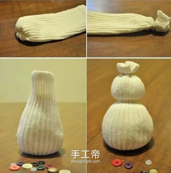 用襪子制作雪人布偶 自制襪子娃娃雪人做法 -  www.shougongdi.com