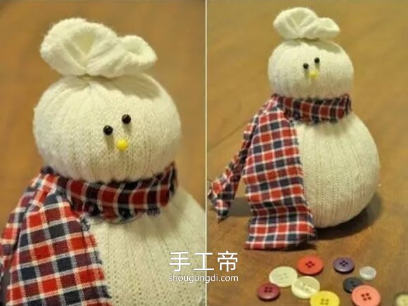 用襪子制作雪人布偶 自制襪子娃娃雪人做法 -  www.shougongdi.com