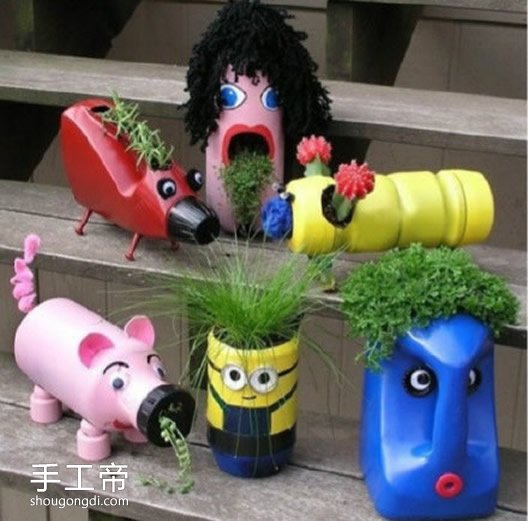用塑料瓶做花盆的圖片 自制塑料瓶花盆怎麼做 -  www.shougongdi.com
