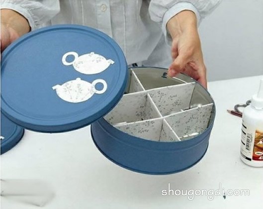 圓形餅干盒子鐵盒廢物利用DIY收納盒的方法 -  www.shougongdi.com