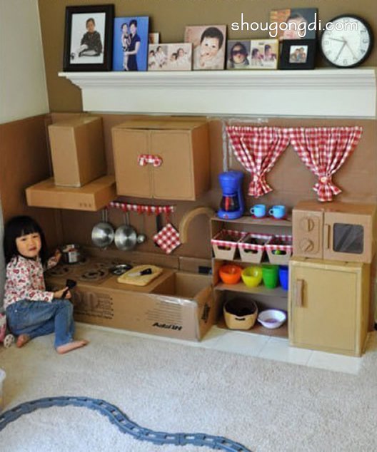 廢紙箱做廚房的圖片 兒童玩具廚房手工制作 -  www.shougongdi.com