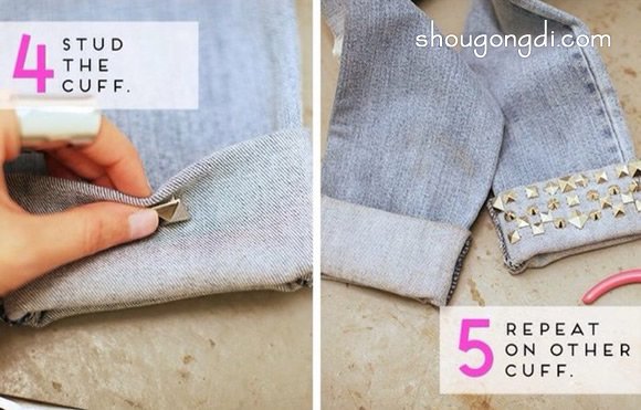 穿舊牛仔褲的改造方法 簡單安裝上鉚釘變時尚 -  www.shougongdi.com