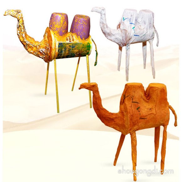 酸奶瓶廢物利用DIY制作兒童玩具駱駝的方法 -  www.shougongdi.com