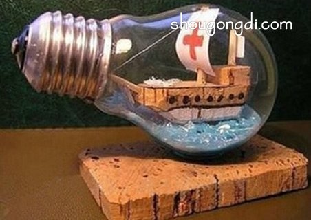 廢燈泡手工DIY制作漂流瓶裝飾品的方法步驟 -  www.shougongdi.com
