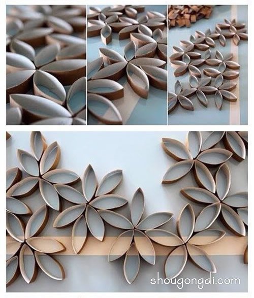 卷紙筒制作立體花朵 變身成漂亮的牆壁裝飾 -  www.shougongdi.com