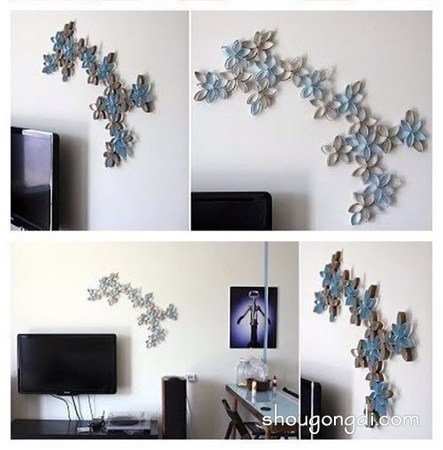 卷紙筒制作立體花朵 變身成漂亮的牆壁裝飾 -  www.shougongdi.com