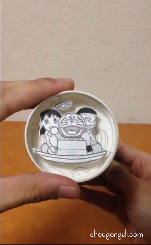 一次性紙杯手工制作哆啦A夢玩具 可以動的哦 -  www.shougongdi.com