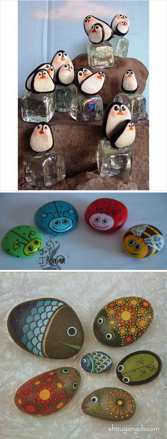 可愛小動物石繪作品圖片 還能制作成項鏈掛墜 -  www.shougongdi.com