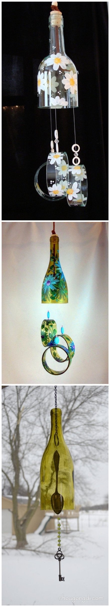 廢玻璃瓶子手工制作的妙用：收納架燈具風鈴 -  www.shougongdi.com