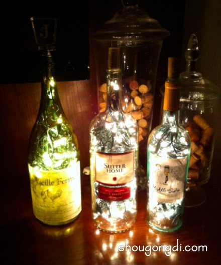 廢玻璃瓶子手工制作的妙用：收納架燈具風鈴 -  www.shougongdi.com