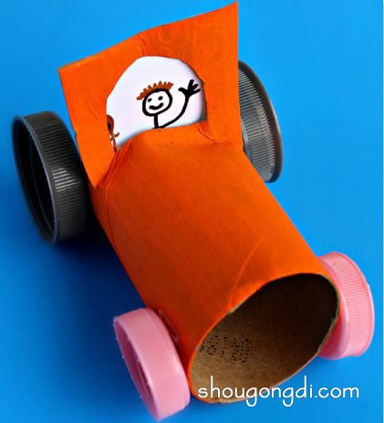 幼兒汽車玩具手工制作 卷紙筒汽車的制作方法 -  www.shougongdi.com