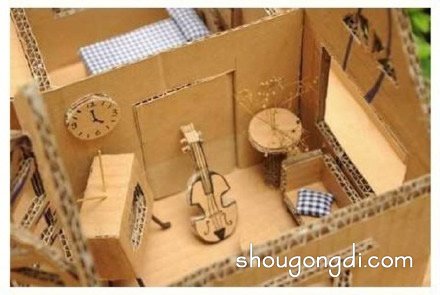 廢舊紙箱瓦楞紙變廢為寶DIY手工制作房屋模型 -  www.shougongdi.com