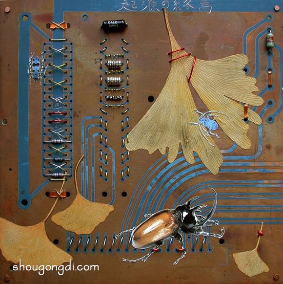 利用花草枝葉讓廢棄的電子垃圾變成裝飾品 -  www..com