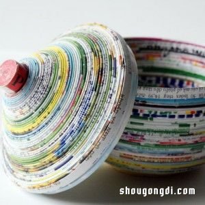 利用廢舊報紙雜志手工DIY制作收納筐裝飾品- www.shougongdi.com