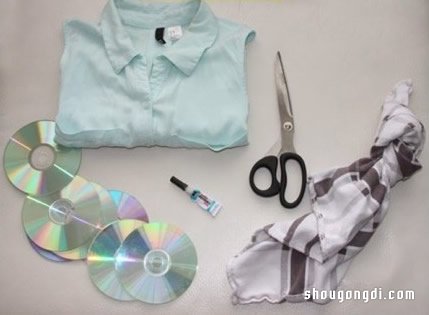 廢棄光盤再利用 DIY改造無袖衫舊衣服領子- www.shougongdi.com