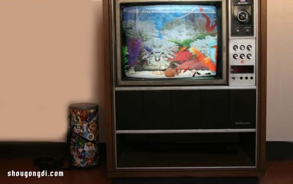 舊電視改造再利用 DIY手工制作懷舊風魚缸- www.shougongdi.com