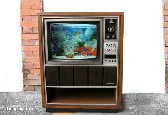 舊電視改造再利用 DIY手工制作懷舊風魚缸- www.shougongdi.com