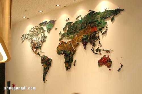 回收電腦主板變廢為寶DIY制作世界地圖壁飾- www.shougongdi.com
