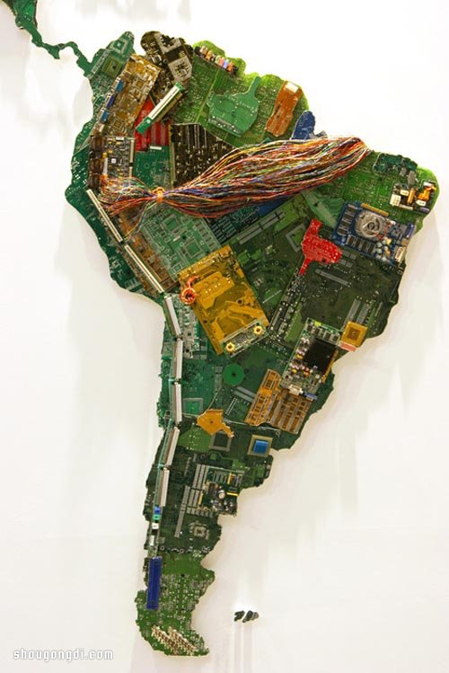 回收電腦主板變廢為寶DIY制作世界地圖壁飾- www.shougongdi.com