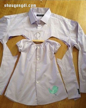 舊襯衫簡單手工改造DIY制作兒童連衣裙- www.shougongdi.com