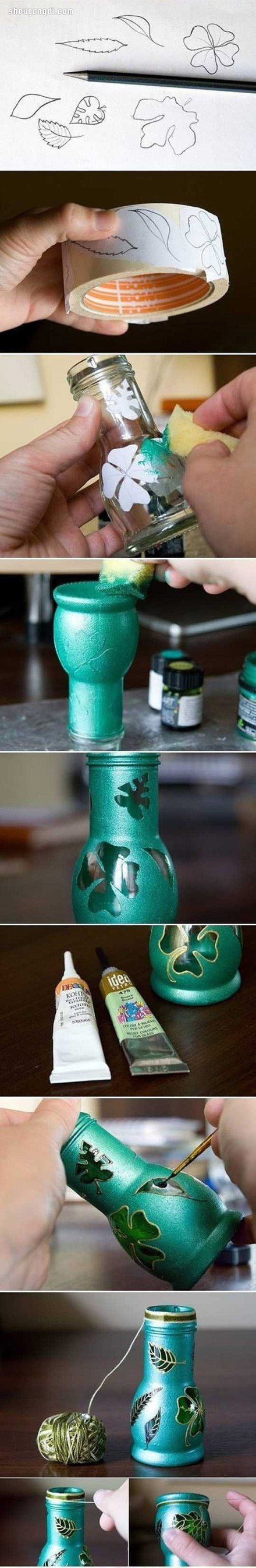廢棄小玻璃瓶變廢為寶手工制作精美花瓶- www.shougongdi.com