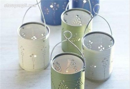 鐵罐廢物利用DIY手工制作浪漫蠟燭燭台- www.shougongdi.com