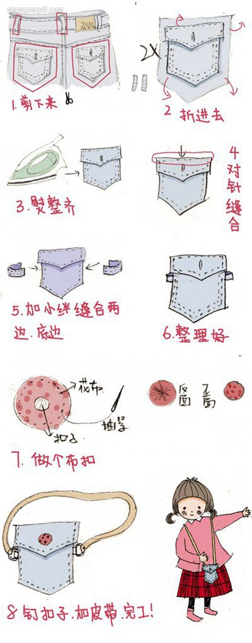 舊牛仔褲變廢為寶手工DIY制作零錢包- www.shougongdi.com