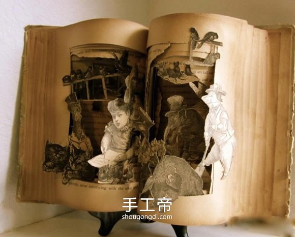用廢舊書籍制作紙雕 舊書籍做的紙雕作品 -  www.shougongdi.com