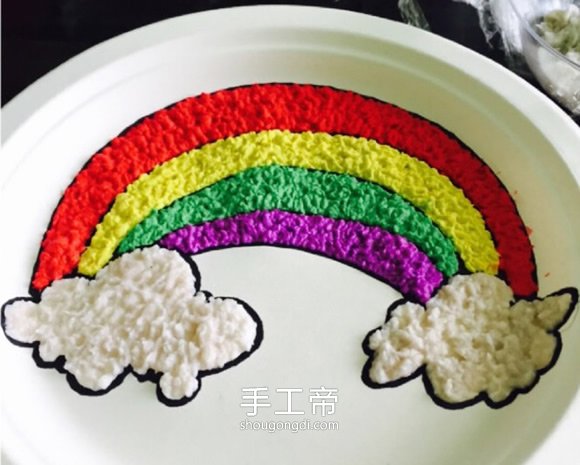 用衛生紙畫餐盤畫方法 手工彩虹餐盤畫怎麼做 -  www.shougongdi.com