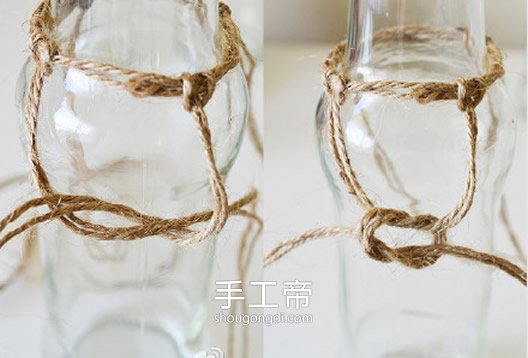 用麻繩和玻璃瓶制作花瓶 手工垂吊花瓶的綁法 -  www.shougongdi.com