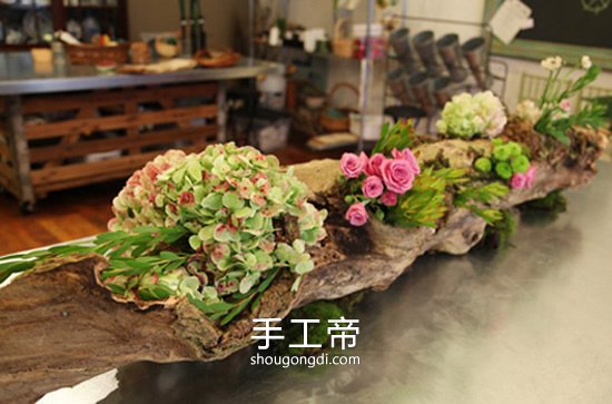 用枯木插花的小制作 枯木廢物利用DIY插花裝飾 -  www.shougongdi.com