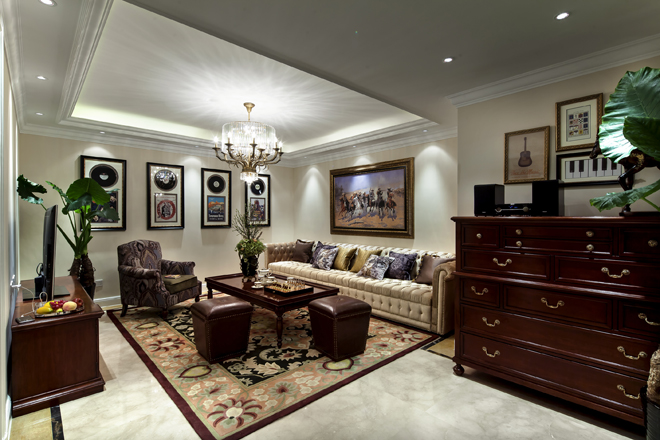美式風格裝修，美式風格案例，古典風格裝修，躍層裝修，復式裝修，客廳設計
