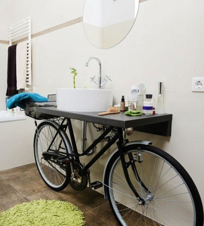 自行車變洗手台！45㎡混搭一居室
