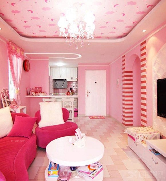 粉色系新房裝修客廳