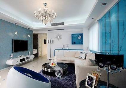 清新素雅的藍白風格家居客廳圖片